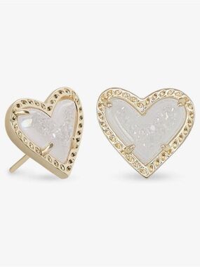 Kendra Scott Gold Heart Stud Earrings with White Druzy